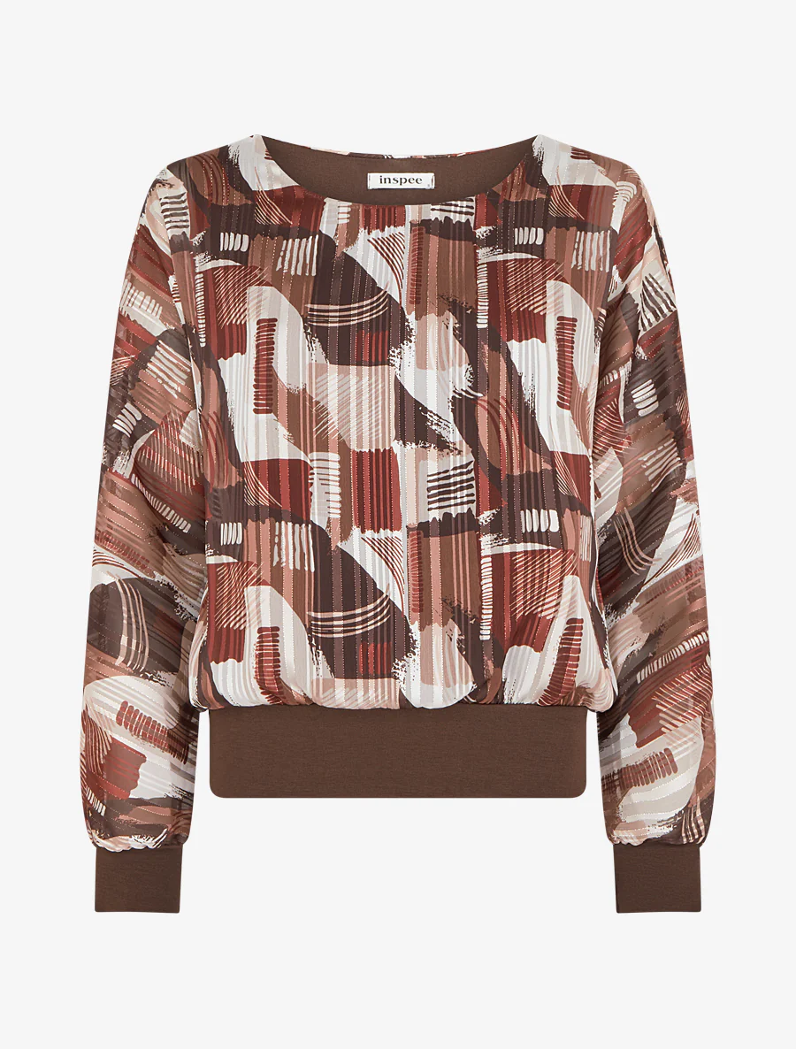 Blouse van voile met fantasieprint en iriserend detail - Bruin