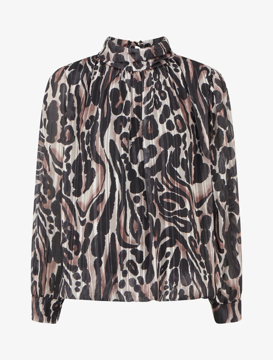 Blouse van voile met luipaardprint - Zwart