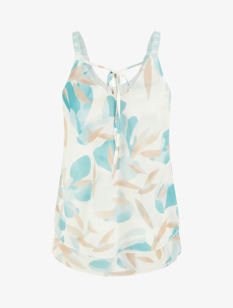 Blousetop met bladprint en geborduurde bandjes - Watergroen - Image 2