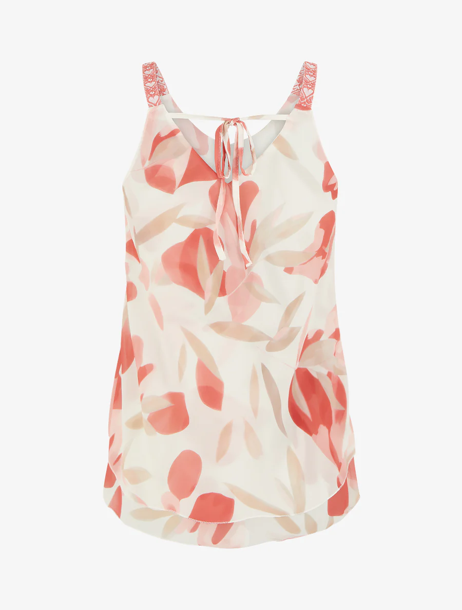 Blousetop met bladprint en geborduurde bandjes - Koraal - Image 2