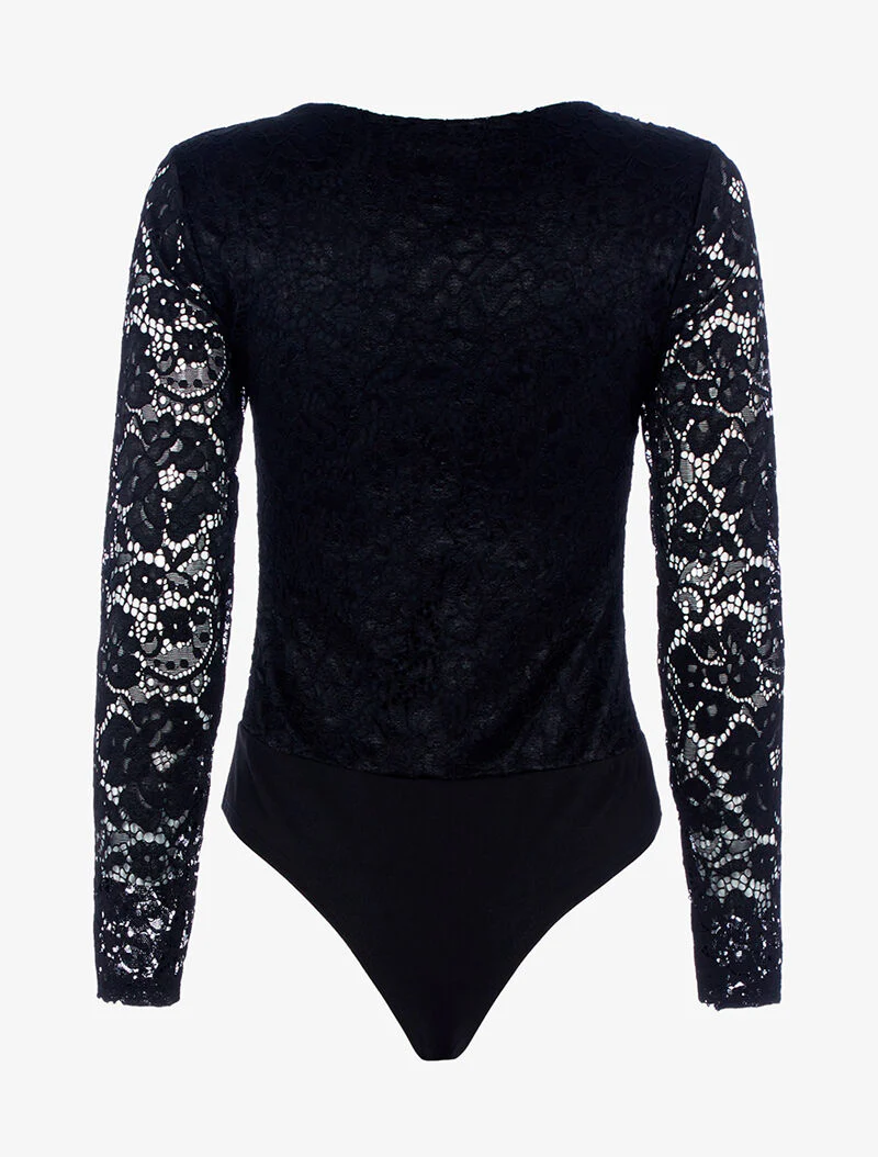 Body effect geborduurde bloemen - zwart - Image 2