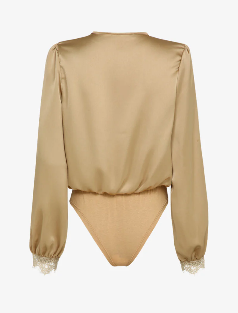 Satijnen body met kanten randen - Beige - Image 2