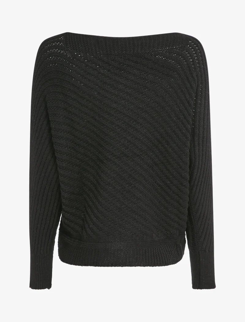 Bootskraag gestreepte tricot - Zwart - Image 2