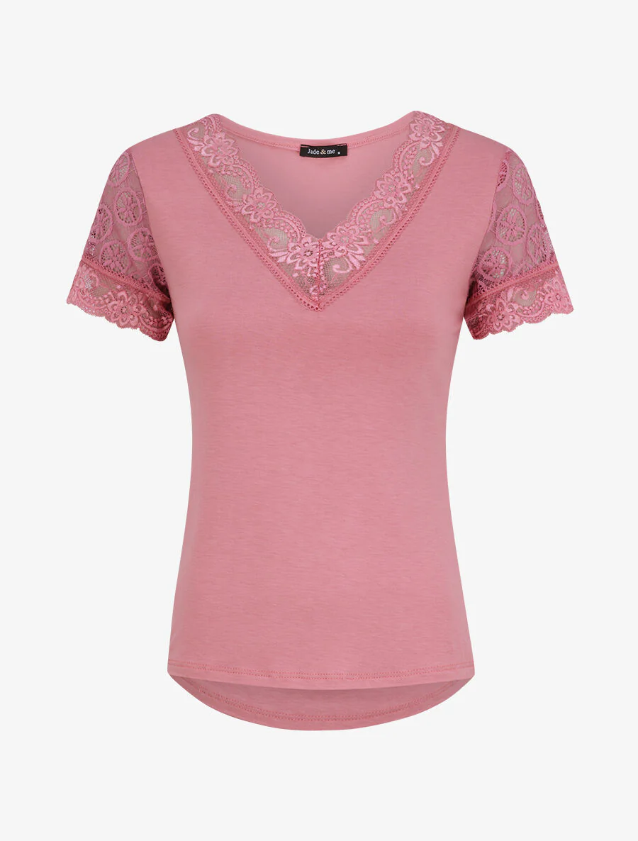 Bovenste jurk met kanten mouwen - Roze