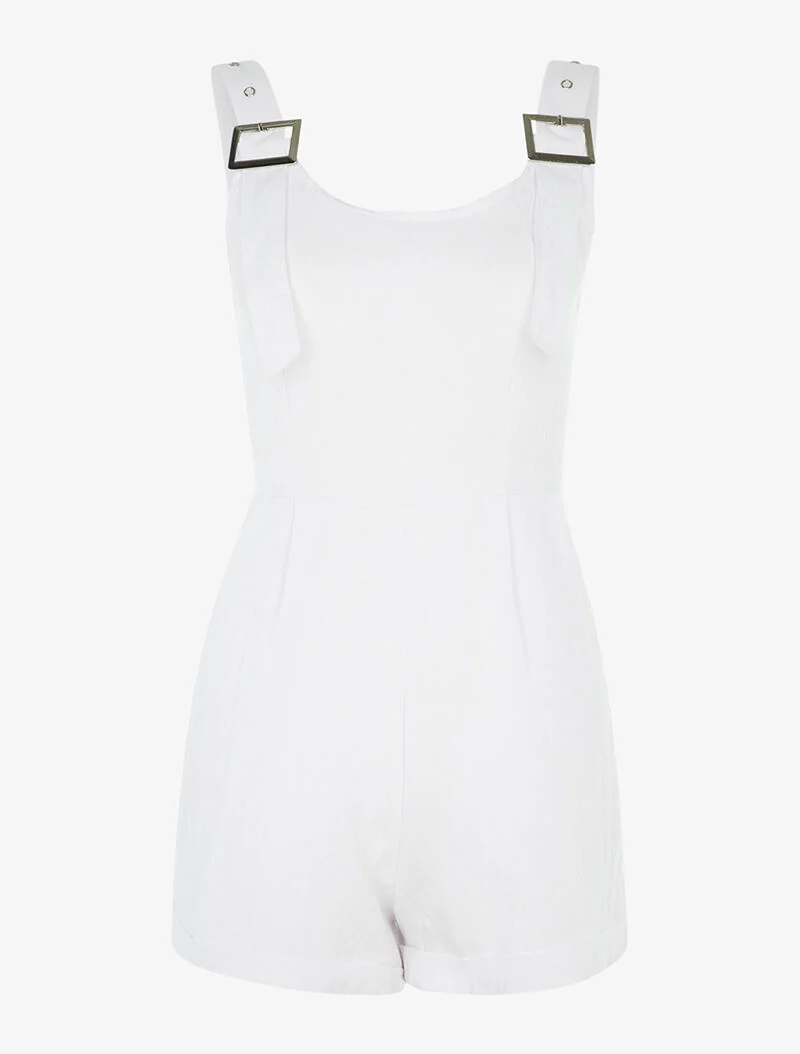 Jumpsuit in canvas met bandjes - wit