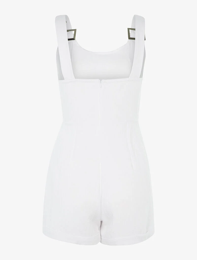 Jumpsuit in canvas met bandjes - wit - Image 2
