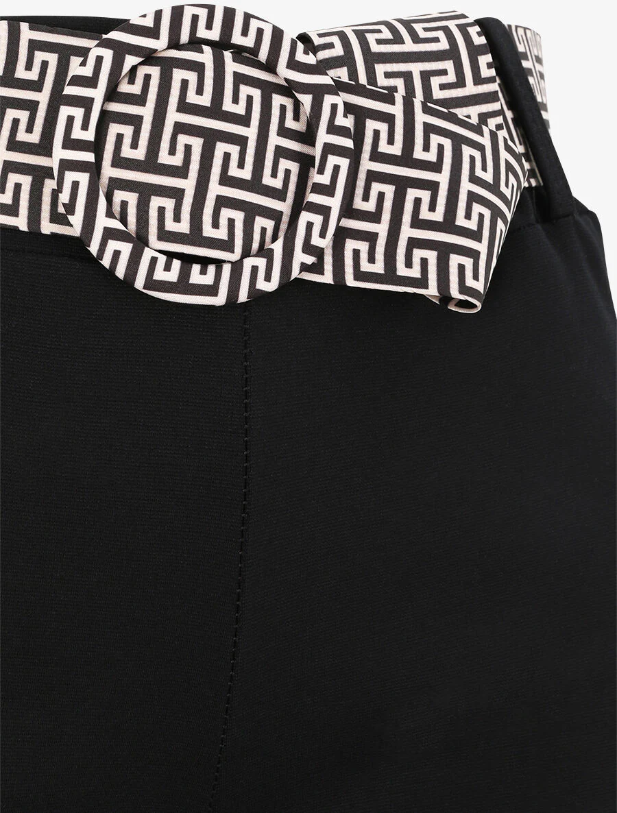 Grafische print flare broek met riem - Zwart - Image 3