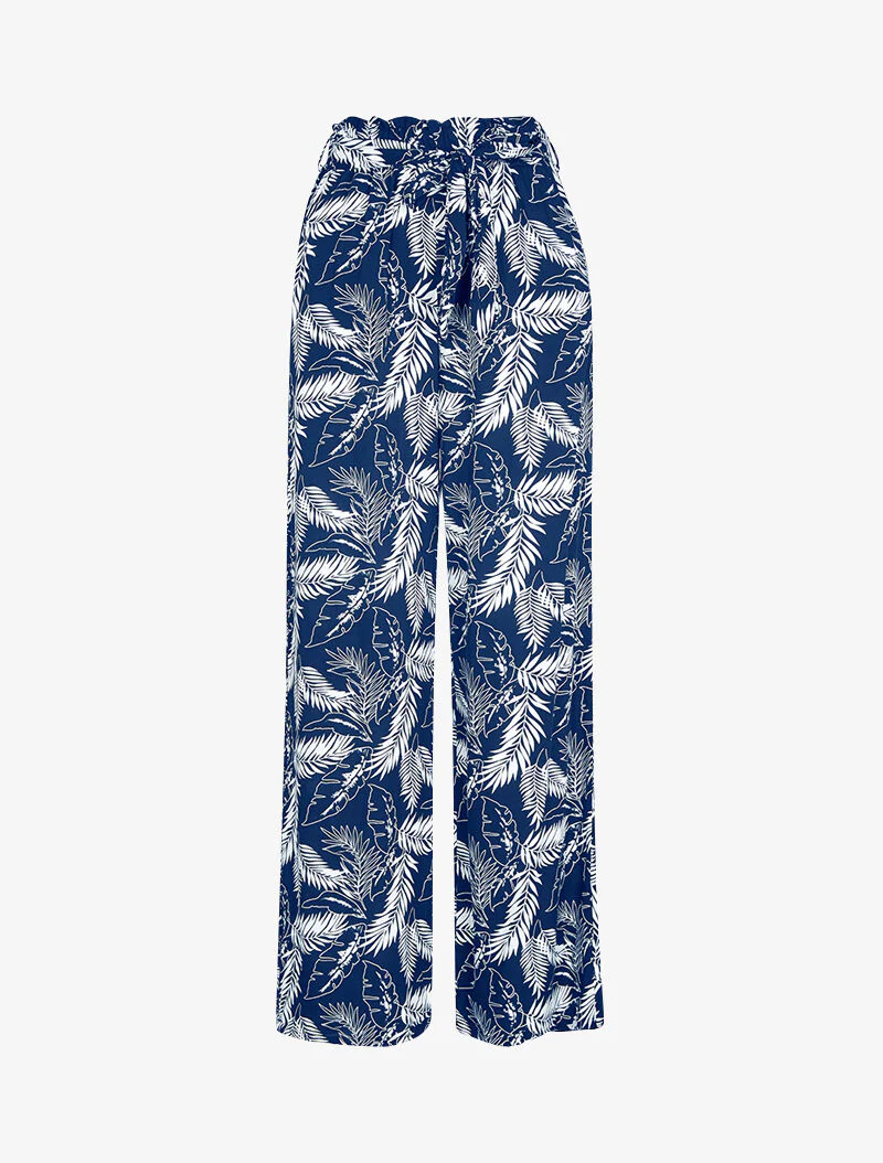 Broek met bladprint - marine