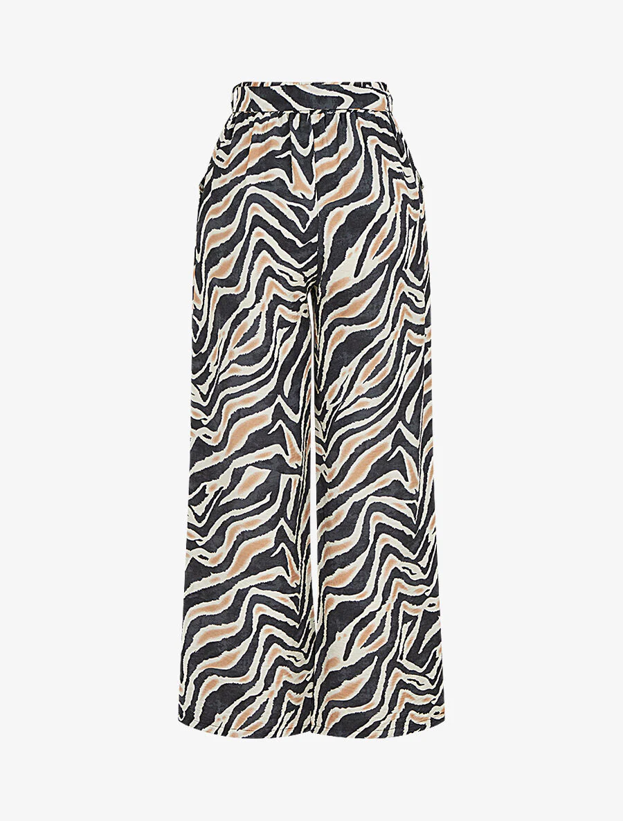 Broek met fantasieprint en hoge elastische tailleband - Zwart - Image 2