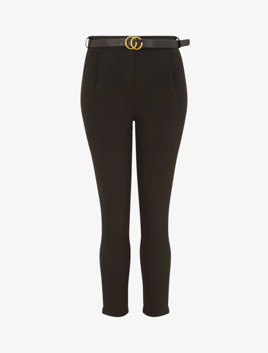 Broek met pijpen en riem - zwart