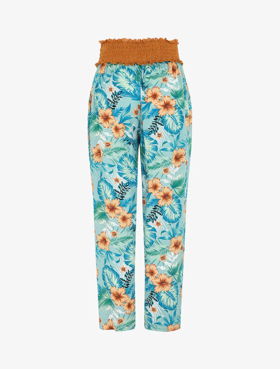 Broek met rechte pijpen en hoge taille met tropische print - mintgroen - Image 2
