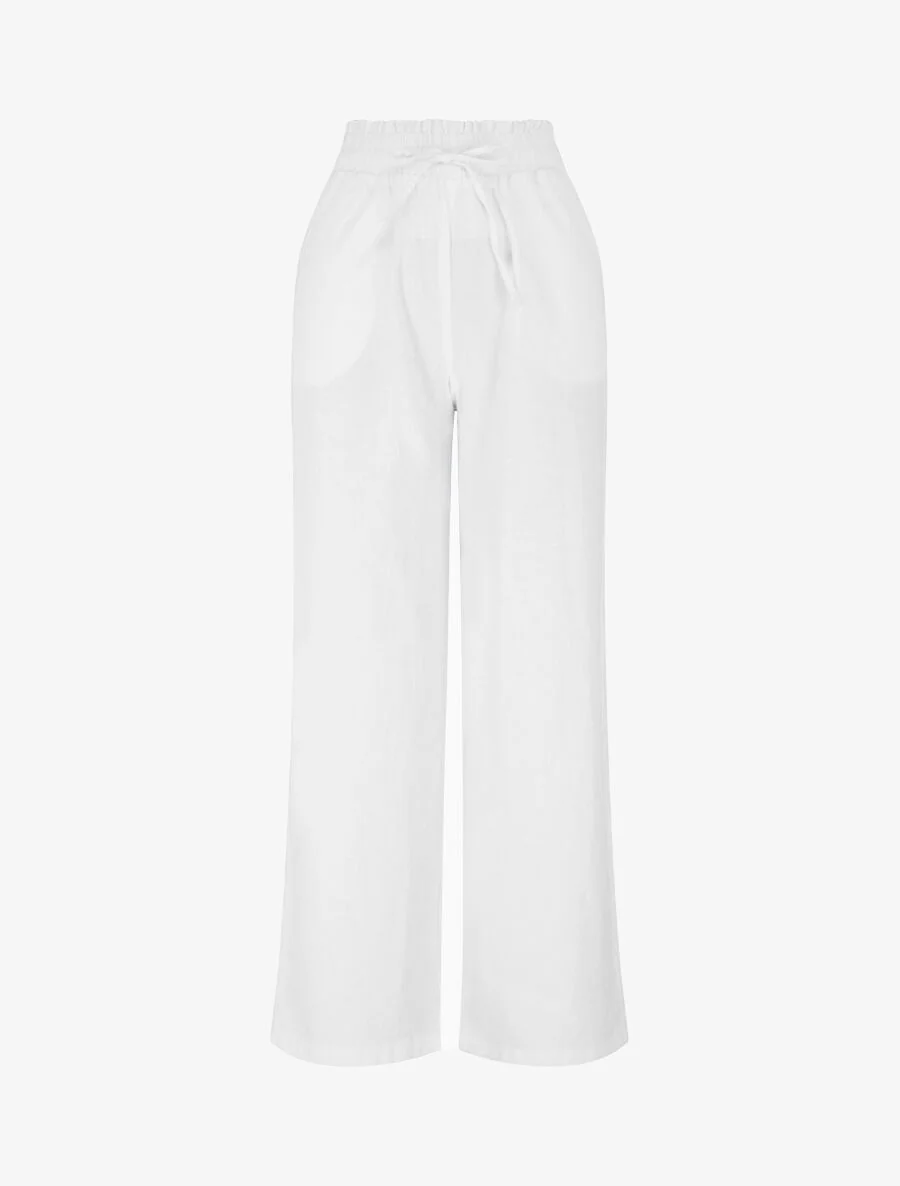 Broek met stretch in linnenlook - wit