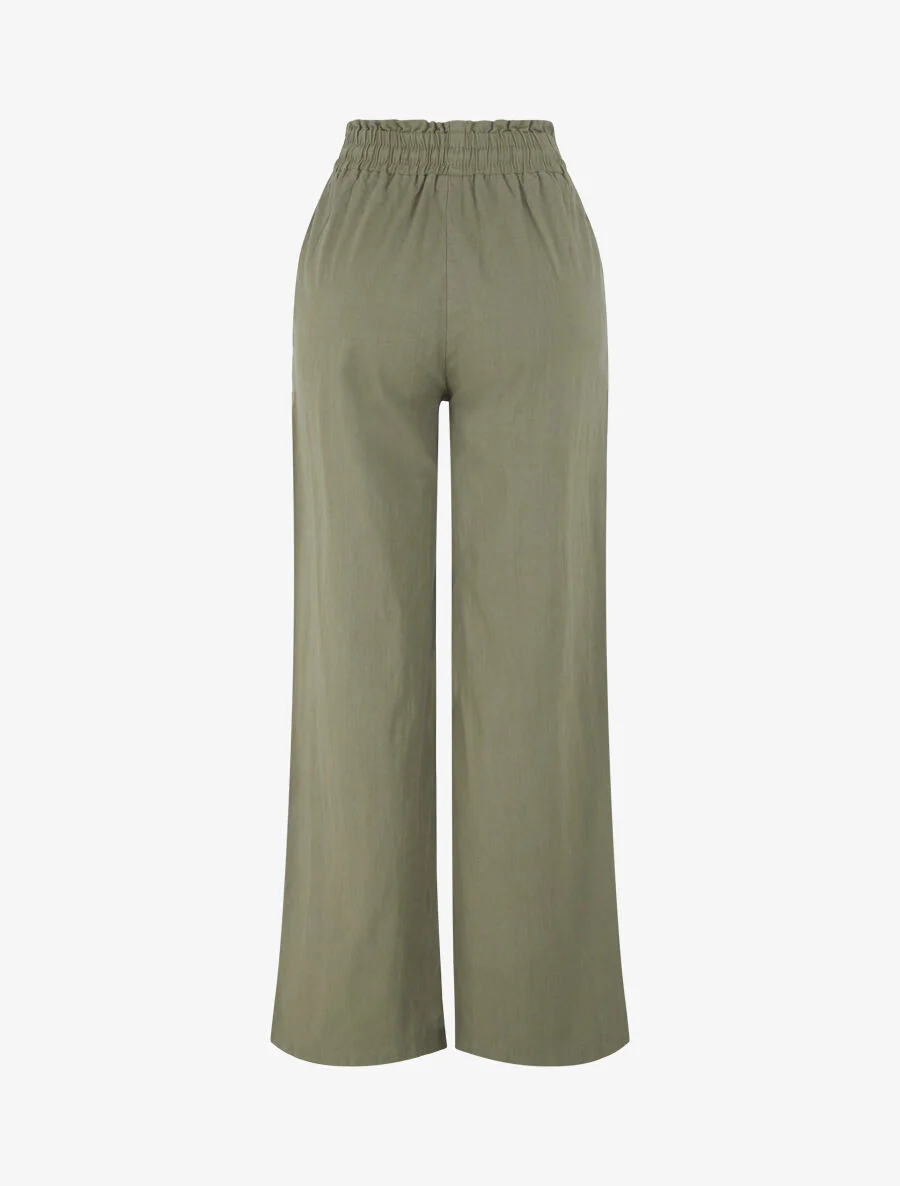 Broek met stretch in linnenlook - Kakigroen - Image 2