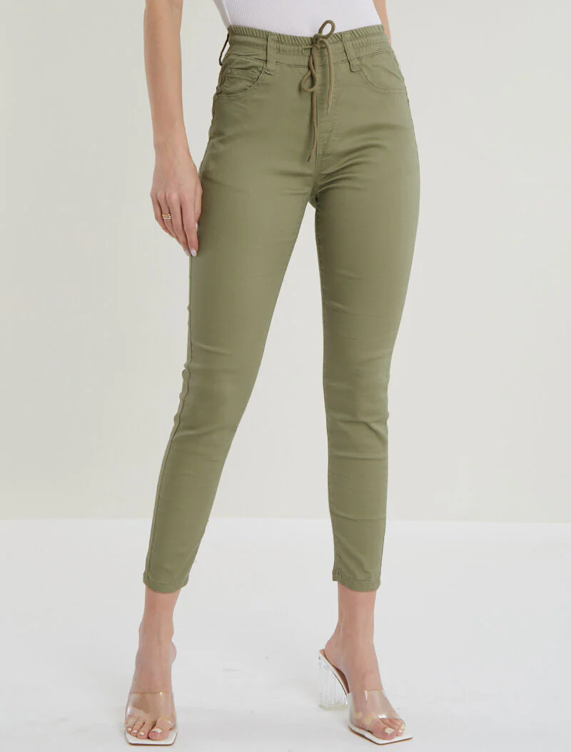 Broek met trekkoorden - kaki