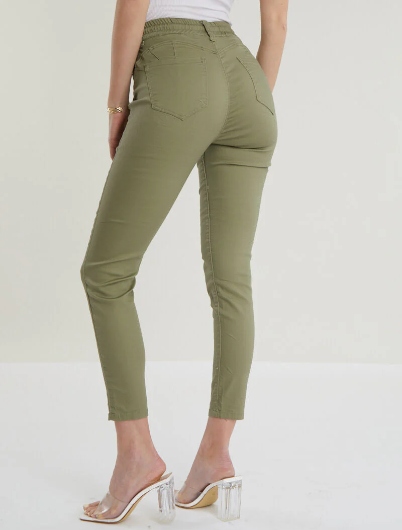 Broek met trekkoorden - kaki - Image 2