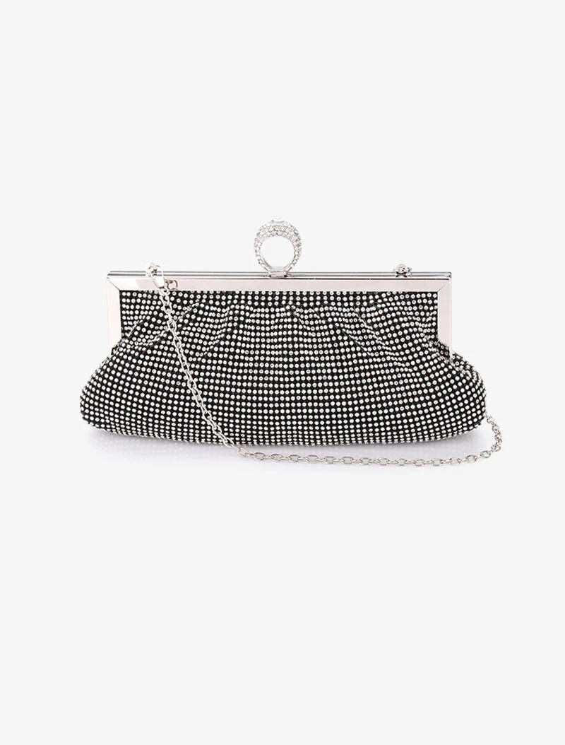 Zakachtige clutch met strass en ring sluiting - Zwart - Image 3