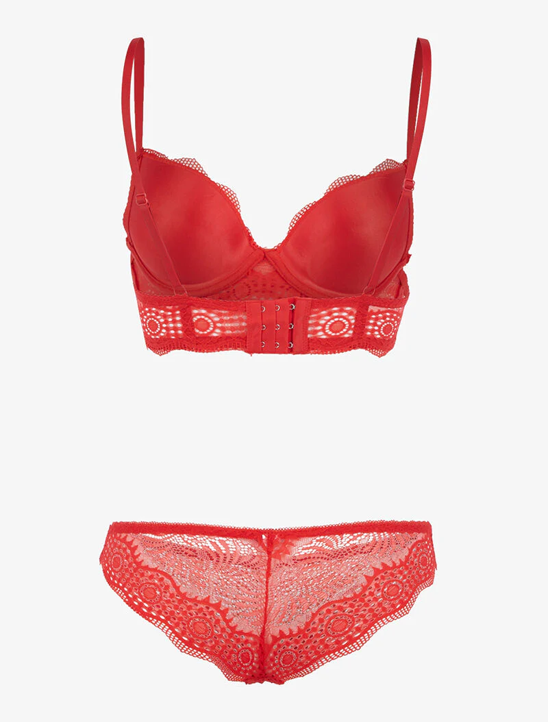 Buste set met opengewerkte kanten inzetstukken - rood - Image 2