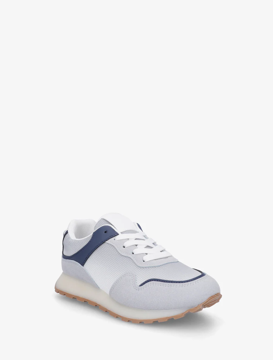 Canvas en suède sneakers met een rubberen zool. - Marine/grijs - Image 2