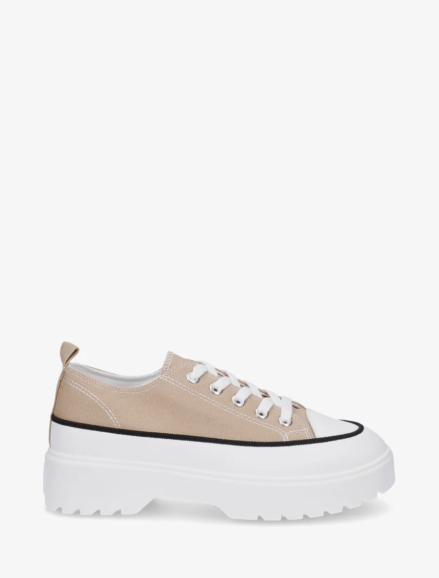 Canvas sneakers met plateauzool - Donker beige