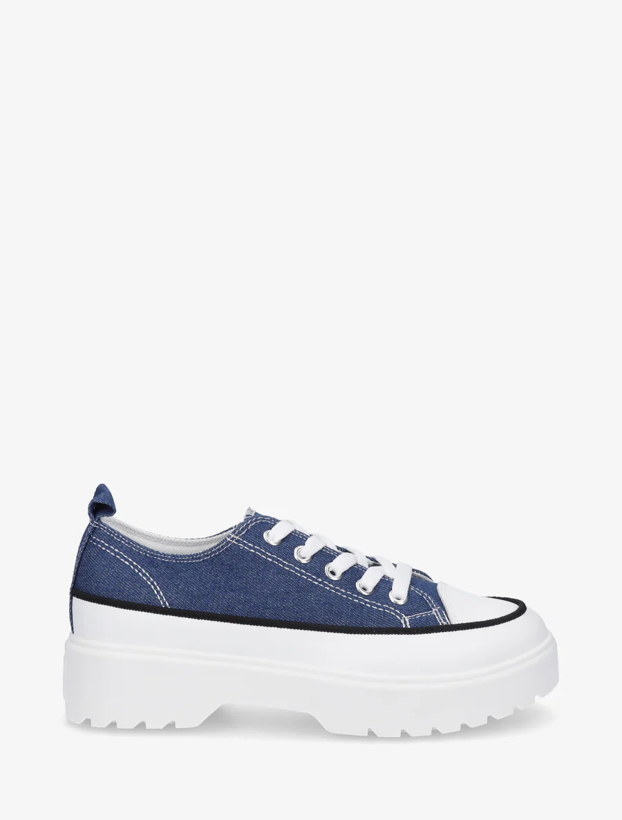 Canvas sneakers met plateauzool - Blauw