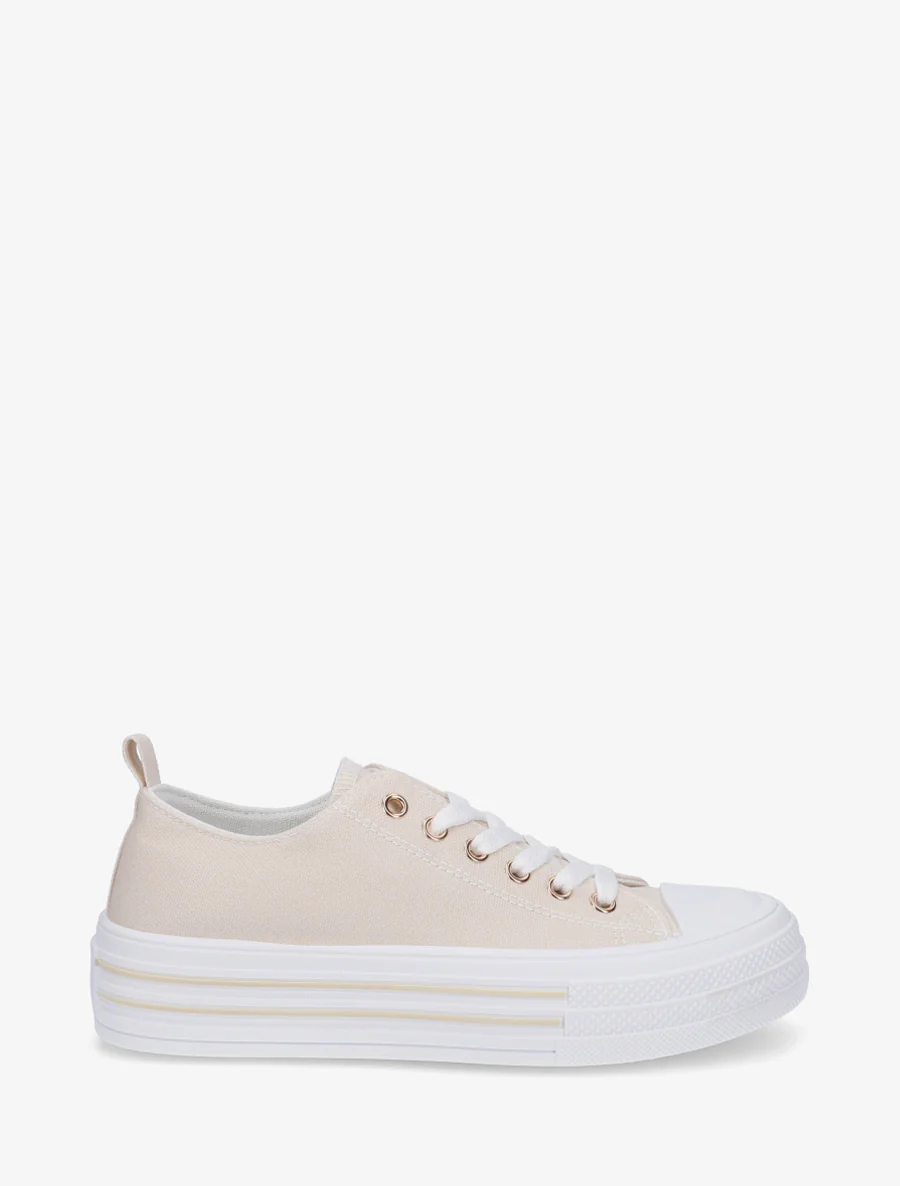 Canvas tennisschoenen met ronde neus - Beige