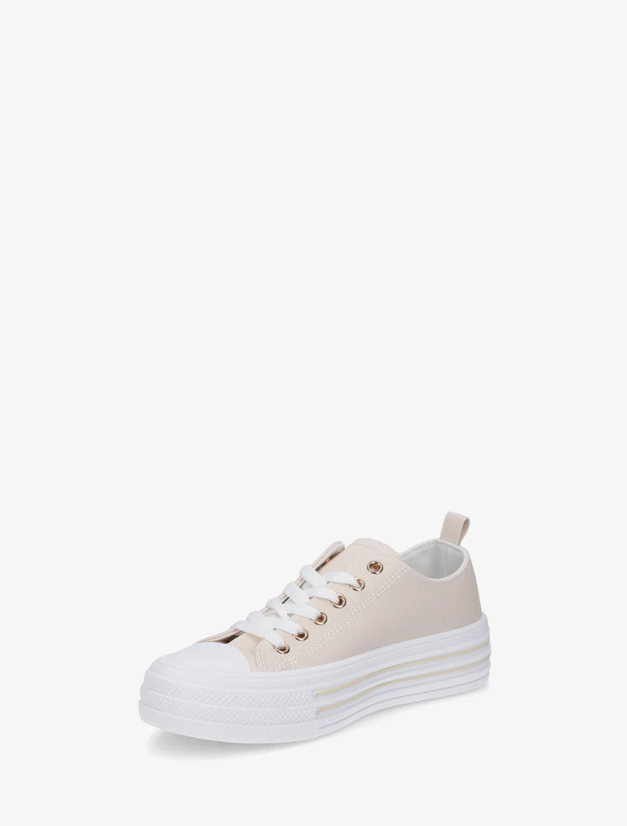 Canvas tennisschoenen met ronde neus - Beige - Image 3