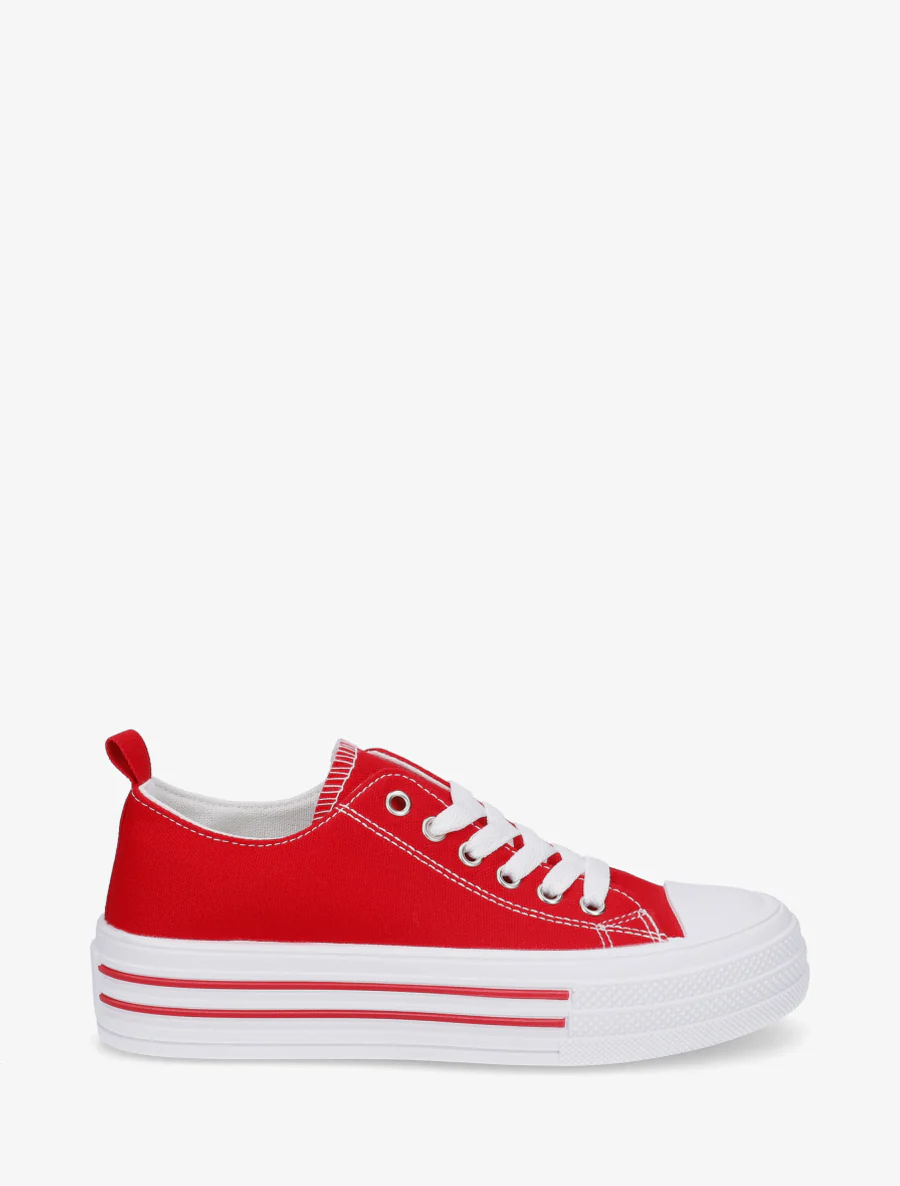 Canvas tennisschoenen met ronde neus - Rood