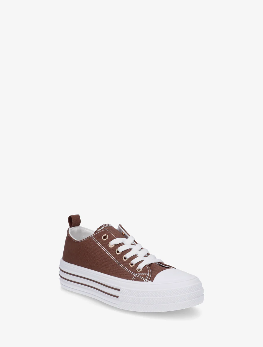 Canvas tennisschoenen met ronde neus - Bruin - Image 2