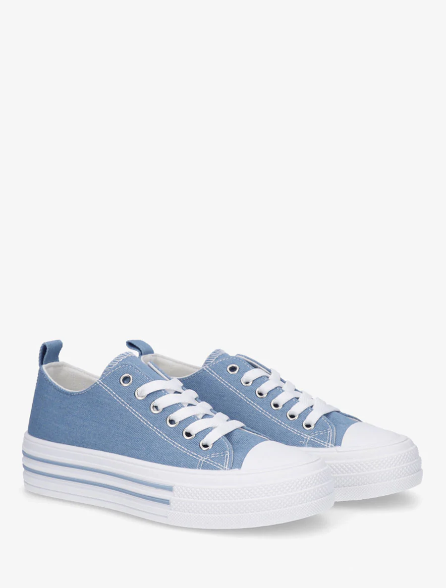 Canvas tennisschoenen met rubberen zool - Blauwe denim - Image 4