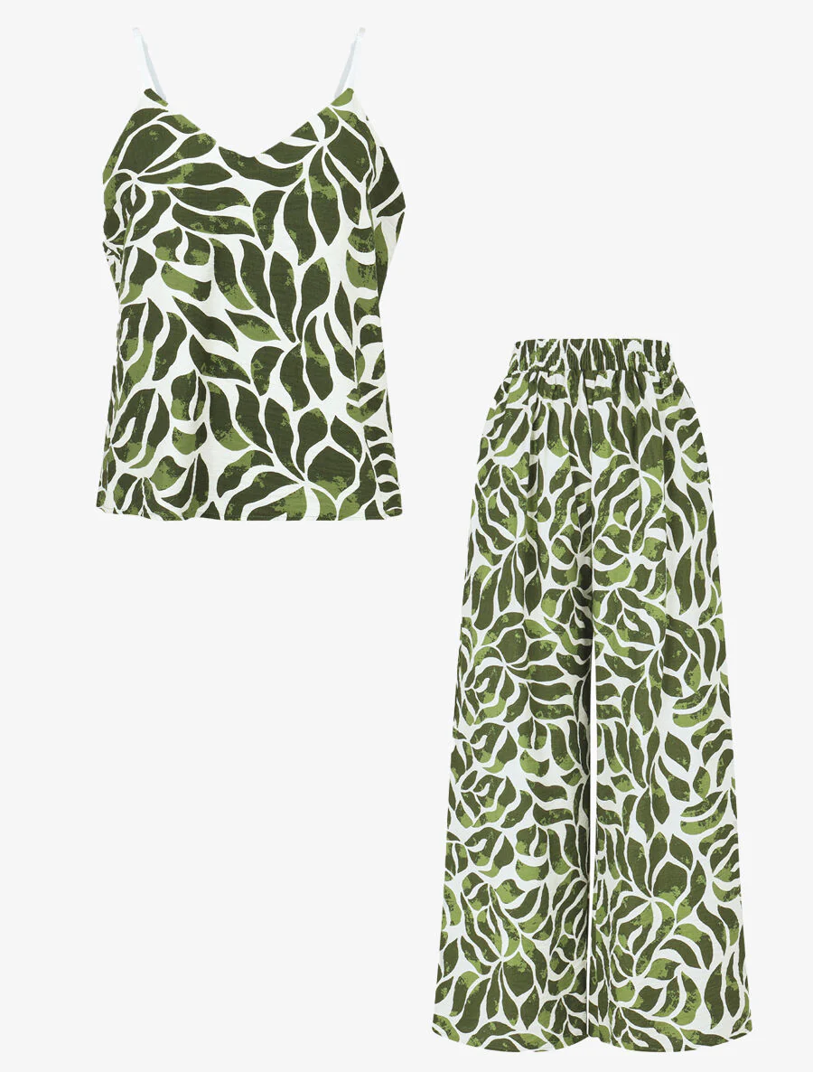 Caraco en broek met abstracte print - groen