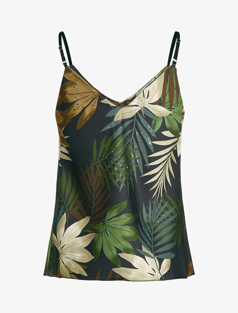 Satijnen caraco met tropische print - Zwart - Image 2