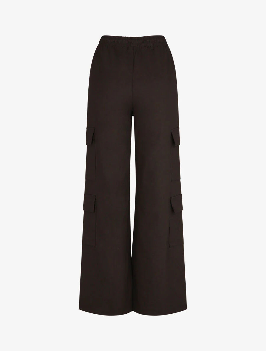 Cargo broek met rechte pijpen en hoge taille - zwart - Image 2