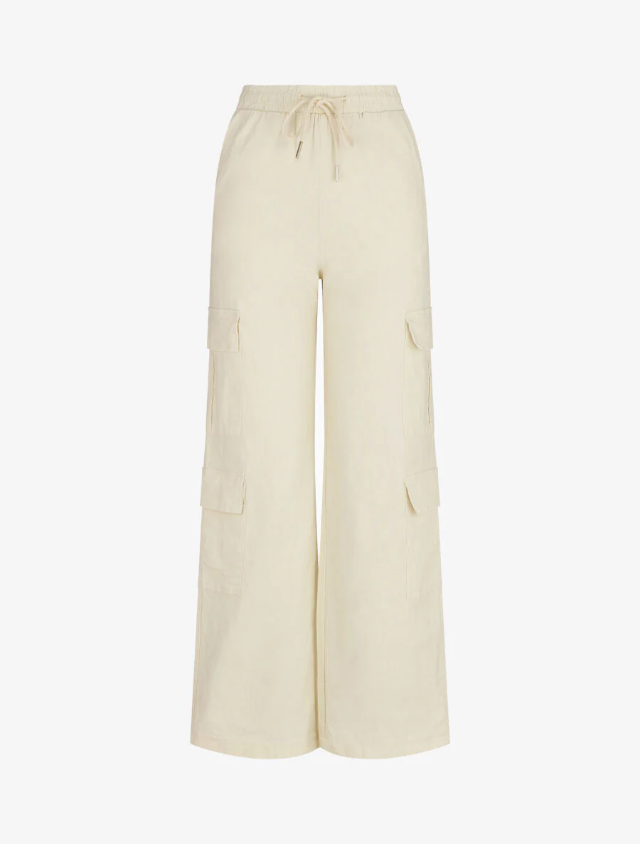 Cargo broek met rechte pijpen en hoge taille - Ecru