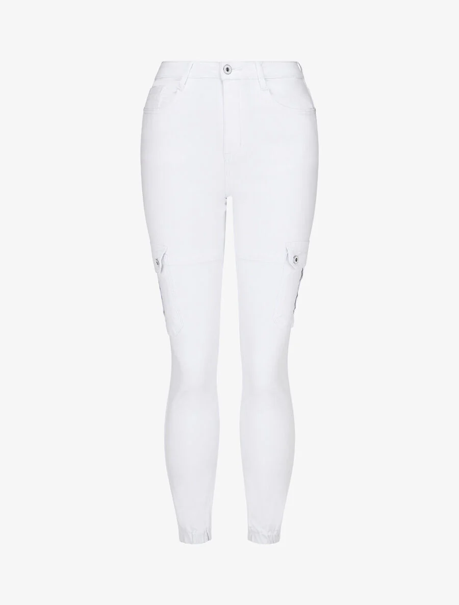 Cargo jeans met elastische randen. skinny fit - wit