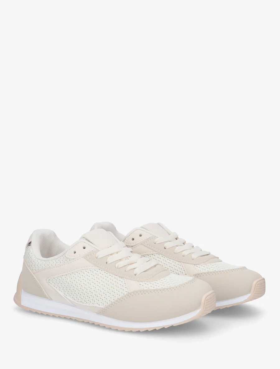Casual sneakers van stof en imitatieleer - Beige - Image 4