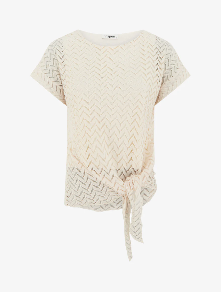 Chevron stijl gebreide top met korte mouwen - Beige