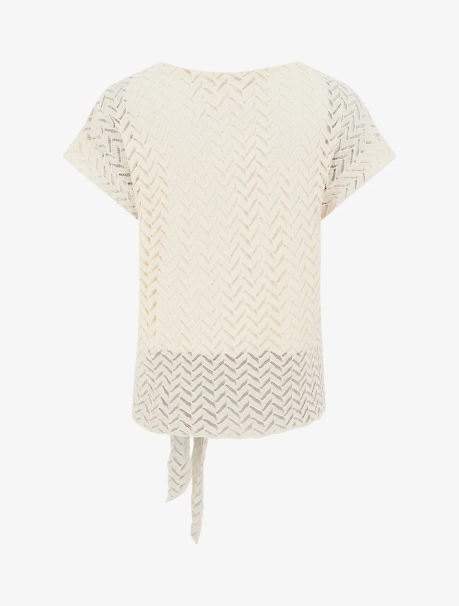 Chevron stijl gebreide top met korte mouwen - Beige - Image 2