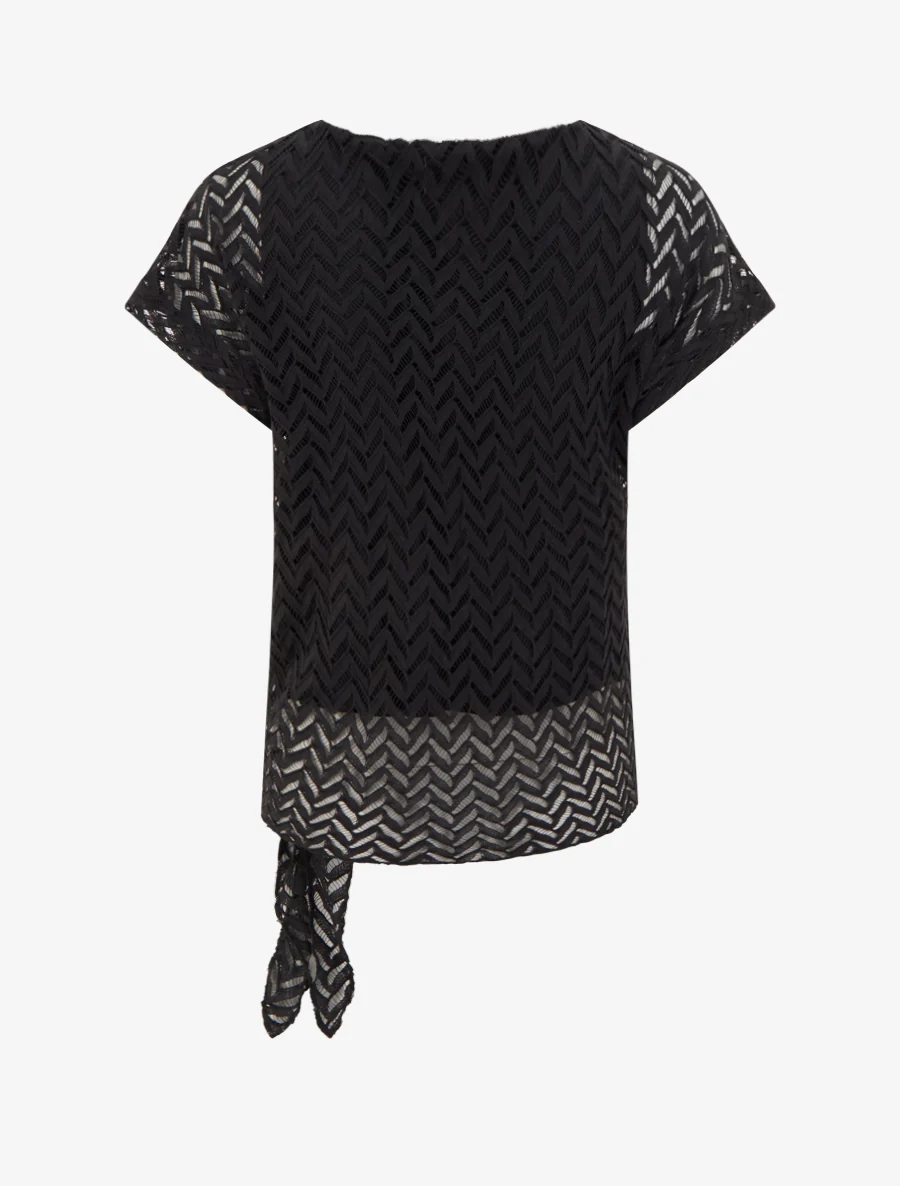 Chevron stijl gebreide top met korte mouwen - Zwart - Image 2
