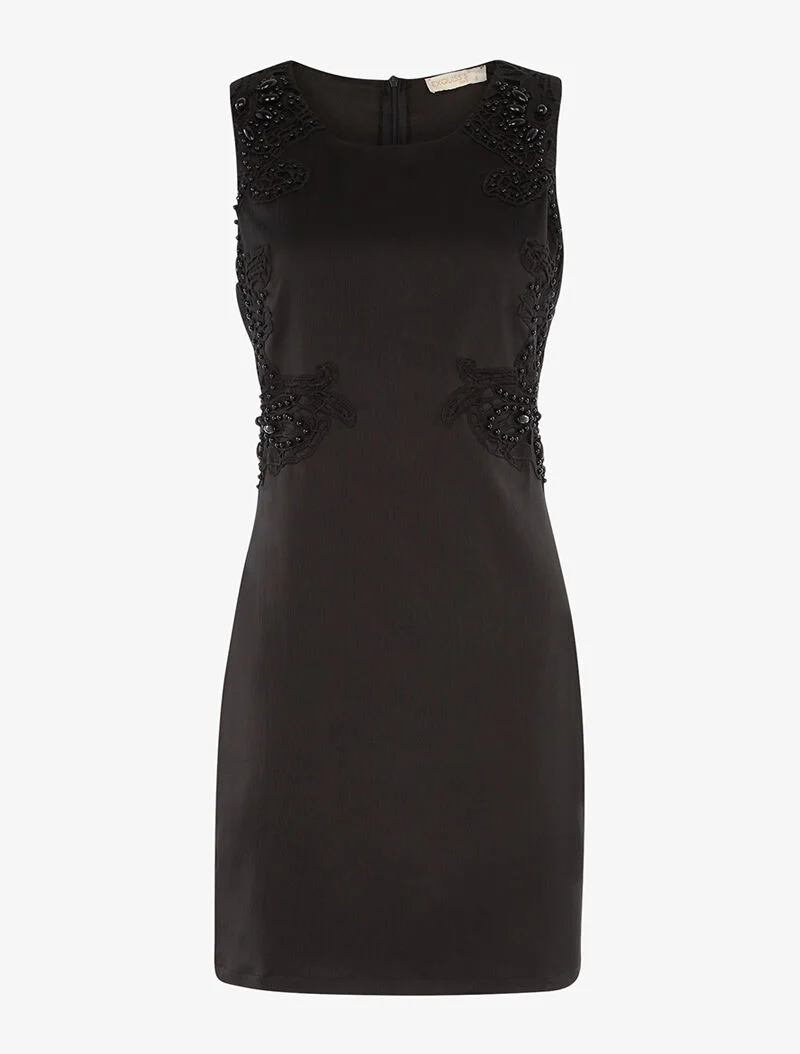 Cocktailjurk met haak- en pareldetails - zwart
