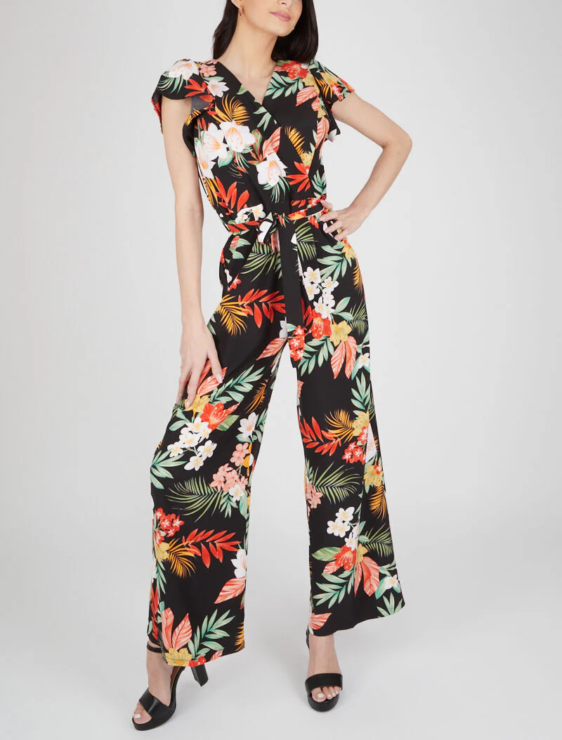 Combinatie met prints en volantmouwen - zwart