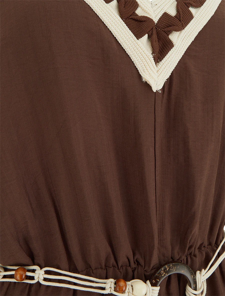 Combishort met fijne bandjes en fantasiekraag - Bruin - Image 3