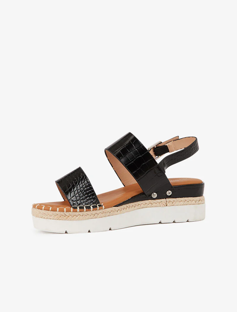 Croc-effect sleehakken met rubberen zool - zwart - Image 3