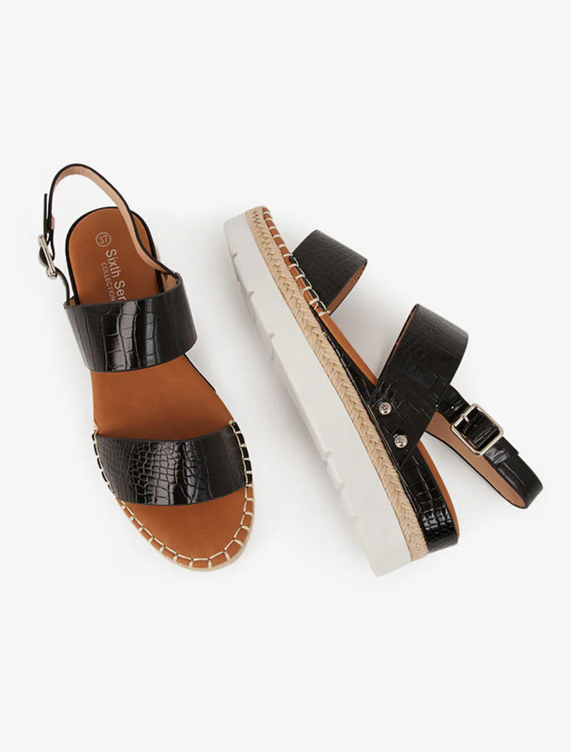 Croc-effect sleehakken met rubberen zool - zwart - Image 4