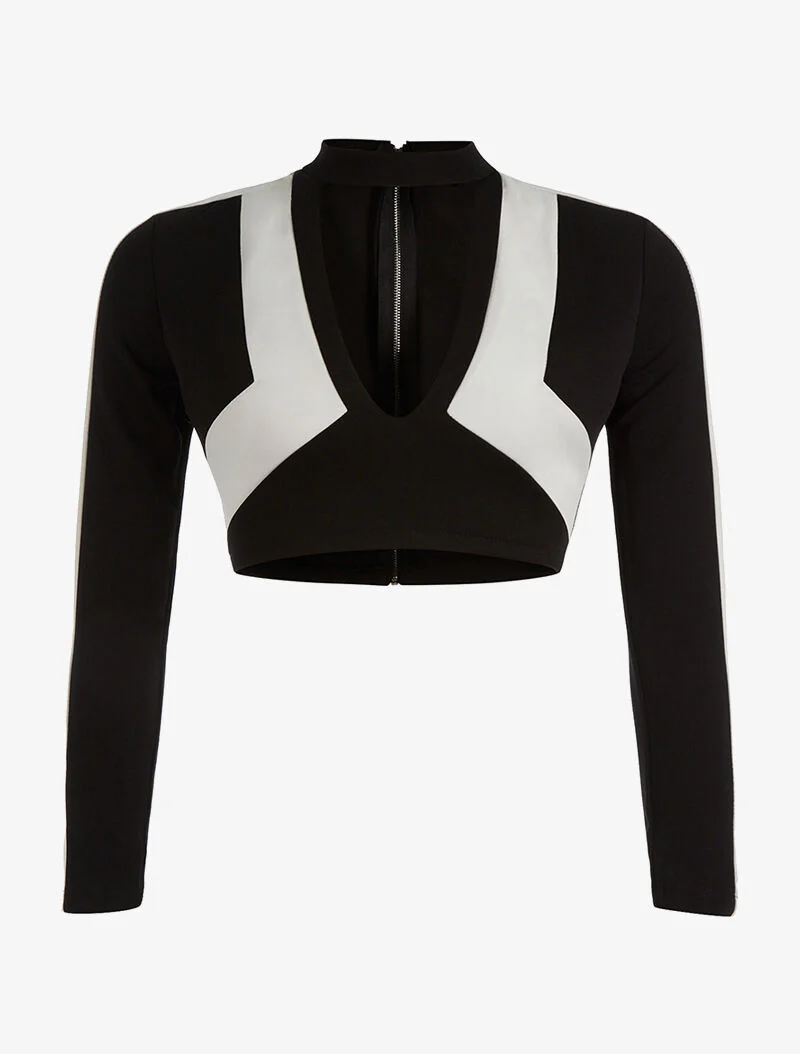Grafische crop-top - zwart/wit