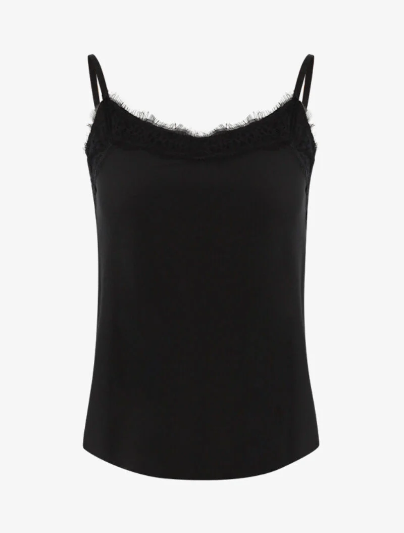Crêpe-effect tanktop met kanten rand - zwart