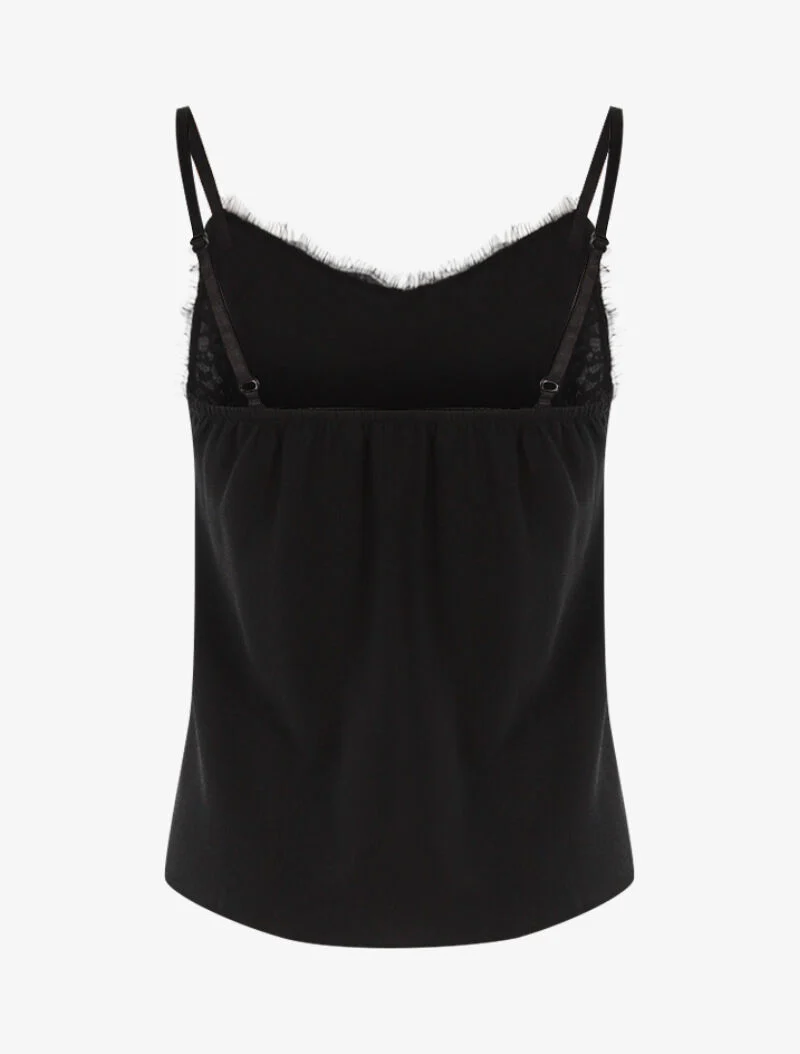 Crêpe-effect tanktop met kanten rand - zwart - Image 2