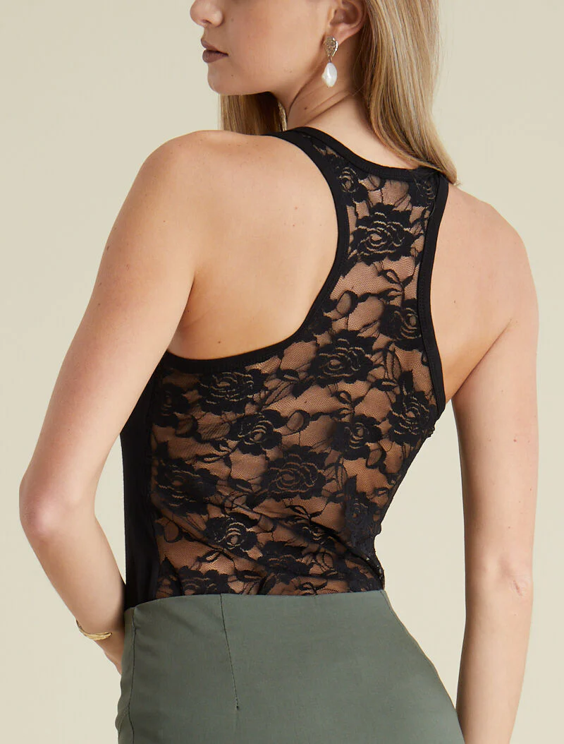 Kanten racerback tanktop - zwart - Image 2