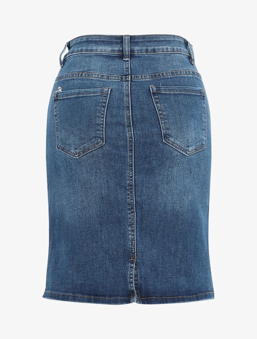 Denim rok in recht model - blauw - Image 2