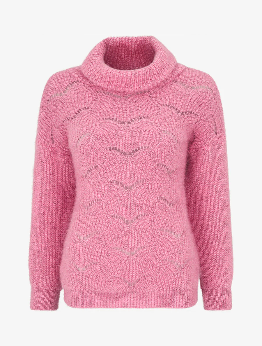 Donzige trui met rolkraag - Roze