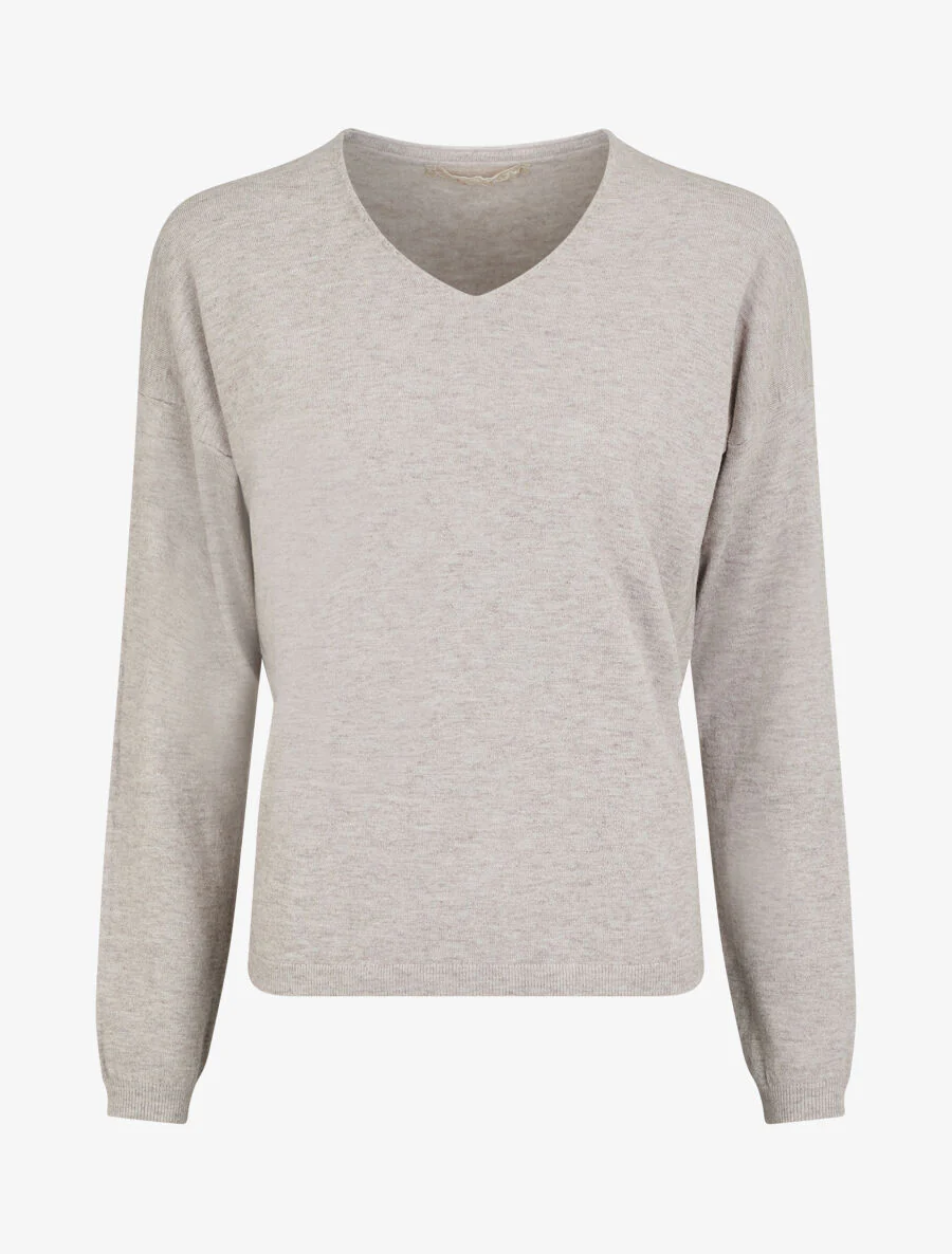 Dunne effen trui met V-hals - Taupe